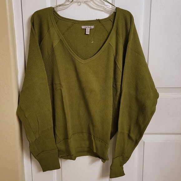 NWT Free People Santa Clara Thermal Long Sleeve Sweater Ferngully Size M-Olive - Picture 4 of 12